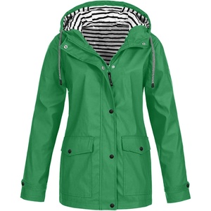 NAMTYQX Womens Hooded Raincoat Lightweight Fit Plus Size Waterproof Dressy Zip up Rain Jacket Windbreaker with Pockets(03green)