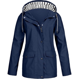 NAMTYQX Womens Hooded Raincoat Lightweight Fit Plus Size Waterproof Dressy Zip up Rain Jacket Windbreaker with Pockets(#06dark Blue)