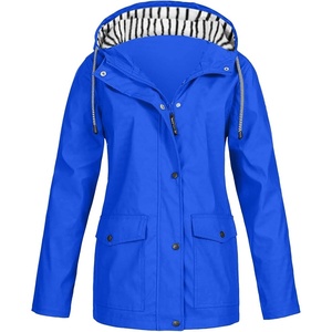 NAMTYQX Womens Hooded Raincoat Lightweight Fit Plus Size Waterproof Dressy Zip up Rain Jacket Windbreaker with Pockets(#07blue)