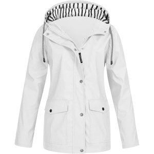 NAMTYQX Womens Hooded Raincoat Lightweight Fit Plus Size Waterproof Dressy Zip up Rain Jacket Windbreaker with Pockets(#09white)