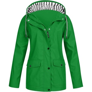 NAMTYQX Womens Hooded Raincoat Lightweight Fit Plus Size Waterproof Dressy Zip up Rain Jacket Windbreaker with Pockets(#11green)