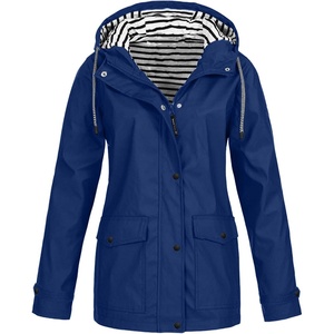 NAMTYQX Womens Hooded Raincoat Lightweight Fit Plus Size Waterproof Dressy Zip up Rain Jacket Windbreaker with Pockets(Blue)