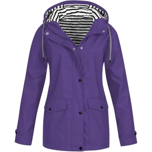 NAMTYQX Womens Hooded Raincoat Lightweight Fit Plus Size Waterproof Dressy Zip up Rain Jacket Windbreaker with Pockets(Dark Purple)