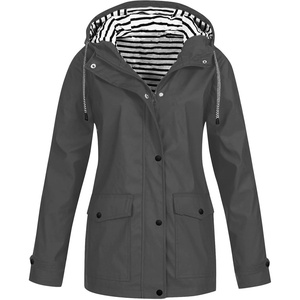 NAMTYQX Womens Hooded Raincoat Lightweight Fit Plus Size Waterproof Dressy Zip up Rain Jacket Windbreaker with Pockets(Gray)