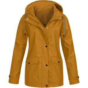 NAMTYQX Womens Hooded Raincoat Lightweight Fit Plus Size Waterproof Dressy Zip up Rain Jacket Windbreaker with Pockets(Khaki)