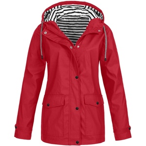 NAMTYQX Womens Hooded Raincoat Lightweight Fit Plus Size Waterproof Dressy Zip up Rain Jacket Windbreaker with Pockets(Red)