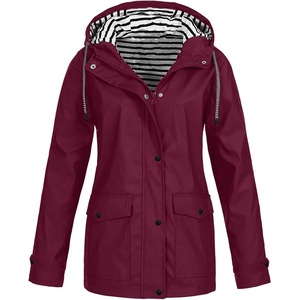 NAMTYQX Womens Hooded Raincoat Lightweight Fit Plus Size Waterproof Dressy Zip up Rain Jacket Windbreaker with Pockets(Wine)