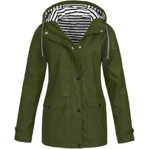 NAMTYQX Womens Hooded Raincoat Lightweight Fit Plus Size Waterproof Dressy Zip up Rain Jacket Windbreaker with Pockets(X-army Green)