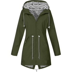 NAMTYQX Womens Hooded Raincoat Lightweight Fit Plus Size Waterproof Dressy Zip up Rain Jacket Windbreaker with Pockets(Z-army Green)
