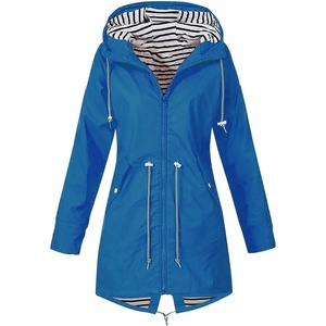 NAMTYQX Womens Hooded Raincoat Lightweight Fit Plus Size Waterproof Dressy Zip up Rain Jacket Windbreaker with Pockets(Z-blue)