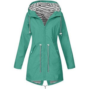 NAMTYQX Womens Hooded Raincoat Lightweight Fit Plus Size Waterproof Dressy Zip up Rain Jacket Windbreaker with Pockets(Z-cyan)
