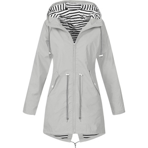 NAMTYQX Womens Hooded Raincoat Lightweight Fit Plus Size Waterproof Dressy Zip up Rain Jacket Windbreaker with Pockets(Z-light Gray)