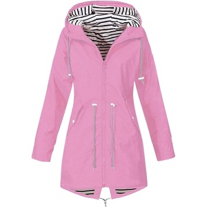 NAMTYQX Womens Hooded Raincoat Lightweight Fit Plus Size Waterproof Dressy Zip up Rain Jacket Windbreaker with Pockets(Z-pink)