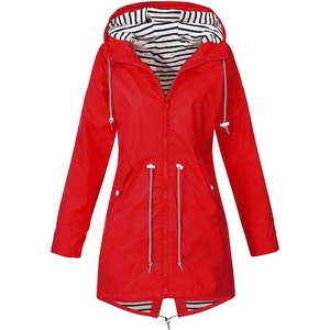 NAMTYQX Womens Hooded Raincoat Lightweight Fit Plus Size Waterproof Dressy Zip up Rain Jacket Windbreaker with Pockets(Z-red)