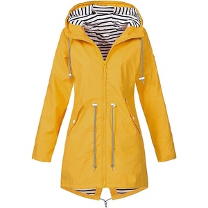 NAMTYQX Womens Hooded Raincoat Lightweight Fit Plus Size Waterproof Dressy Zip up Rain Jacket Windbreaker with Pockets(Z-yellow)