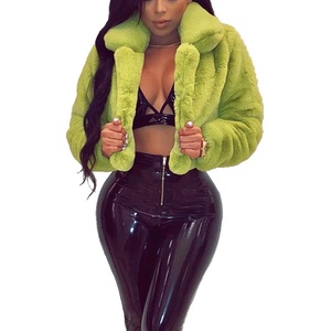 RAMOUG Women Faux Fur Jacket Crop Fuzzy Lapel Outerwear Coat | Faux Fur Coat,Short Fluffy Outerwear,Crop Puffy Jacket,Open Front,Warm,Soft Lining,Solid,Shaggy Cardigan,Winter,Party,Club(Light Green)