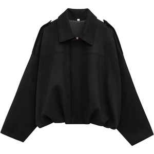 WOWULOVELY Women’s Faux Suede Bomber Jacket Lapel Pilot Motorcycle Coat Spring Long Sleeves Trendy Streetwear Outerwear(Black)