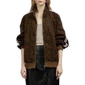 Women Faux Leather Jacket, Oversize PU Motorcycle Coat | Trendy Windproof Classic Lightweight Moto Biker Jacket Long Sleeve Zip Up Bomber Coat Spring Fall Fashion Cropped Overcoat(D.brown Leopard)