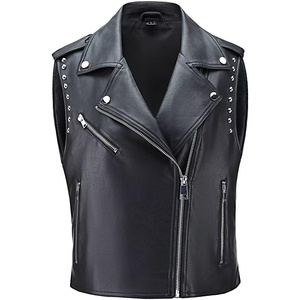 Women Faux Leather Vest Rivet Moto Biker Motorcycle Waistcoat | soft PU leather,cropped slim silhouette,rivet buckle decoration,chest decorative pocket,zip layering vest(118 Black)