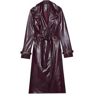 Womens Long Leather Jacket Trench Coat with Belt | Womens Long Leather Jackets Trench Coat Blazer Lapel Button Open Front Faux Motorcycle Jackets Coat with Belt(Wine Red)