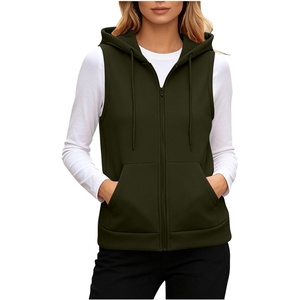 Womens Oversized Zip Up Sweatshirts Sleeveless Hoodie Lightweight Jackets Vest Plus Size Fall Lightweight Coat(Army Green)