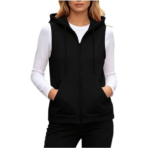 Womens Oversized Zip Up Sweatshirts Sleeveless Hoodie Lightweight Jackets Vest Plus Size Fall Lightweight Coat(Black)