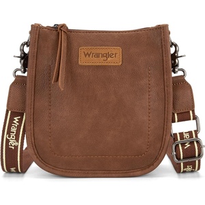 Wrangler Small Crossbody Bag for Women, Mini Shoulder Purse with Adjustable Strap, Vegan Leather Phone Purse(Brown)