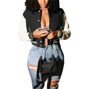 Xaspee Womens Cropped Varsity Jacket Color Block Baseball Jacket | Lightweight Women’s Cropped Baseball Jacket, Long Sleeve Bomber Style, Casual Streetwear Outerwear for Spring and Fall(White)