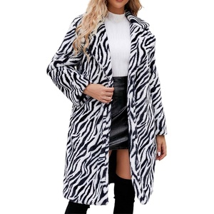 ZHOUYF Women Faux Fur Winter Coats Warm Chunky Long Cardigan Jackets Zebra Print Thick Overcoat Fleece Furry Shaggy Outerwear(Colorful)