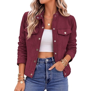 Zeagoo Faux Suede Jackets for Women Motorcycle Bomber Coats Long Sleeve | Going Out Suede Jacket,Button Down Collared Shacket,Trendy Streetwear,Casual Outerwear for Spring,Fall and Winter(Dark Red)