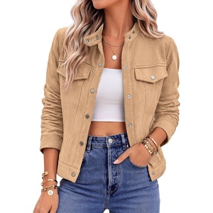 Zeagoo Faux Suede Jackets for Women Motorcycle Bomber Coats Long Sleeve | Going Out Suede Jacket,Button Down Collared Shacket,Trendy Streetwear,Casual Outerwear for Spring,Fall and Winter(Light Khaki)