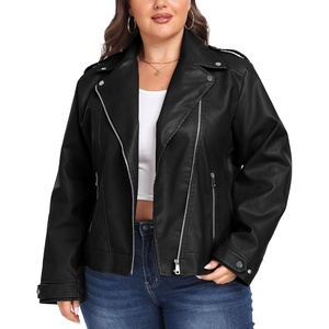 wantdo Women’s Plus Size Faux Leather Jacket Motorcycle Biker Jacket | Lapel Collar Cropped Leather Jacket,Western Style for Daily Outings,Business Casual,Motorcycle Riding & Outdoor Activities(Black)
