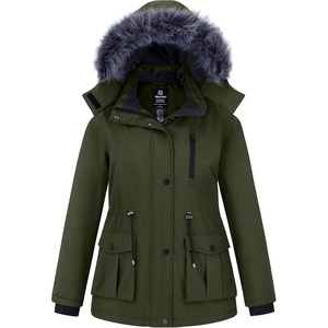 wantdo Women’s Plus Size Winter Coat Waterproof Puffer Parka Jacket Hood | Heavyweight Winter Parka,Removable Faux Fur Hood,Windproof,Winter Coats for Snowy Cold Weather,Out&Interior Multi-pockets(Army Green)
