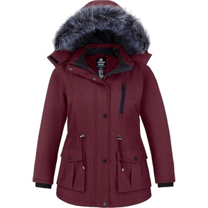 wantdo Women’s Plus Size Winter Coat Waterproof Puffer Parka Jacket Hood | Heavyweight Winter Parka,Removable Faux Fur Hood,Windproof,Winter Coats for Snowy Cold Weather,Out&Interior Multi-pockets(Wine Red)
