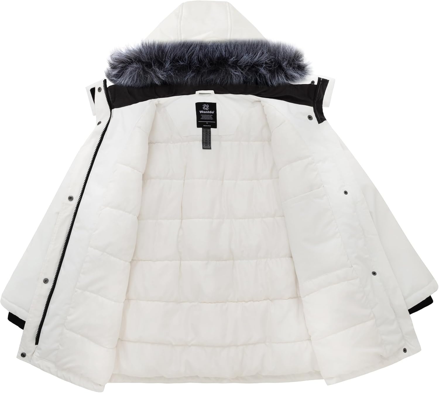 image:imagewantdo Womens Plus Size Winter Coat Waterproof Puffer Parka Jacket Hood Heavyweight Winter ParkaRemovable Faux Fur HoodWindproofWinter Coats for Snowy Cold WeatherOutampInterior MultipocketsWhite