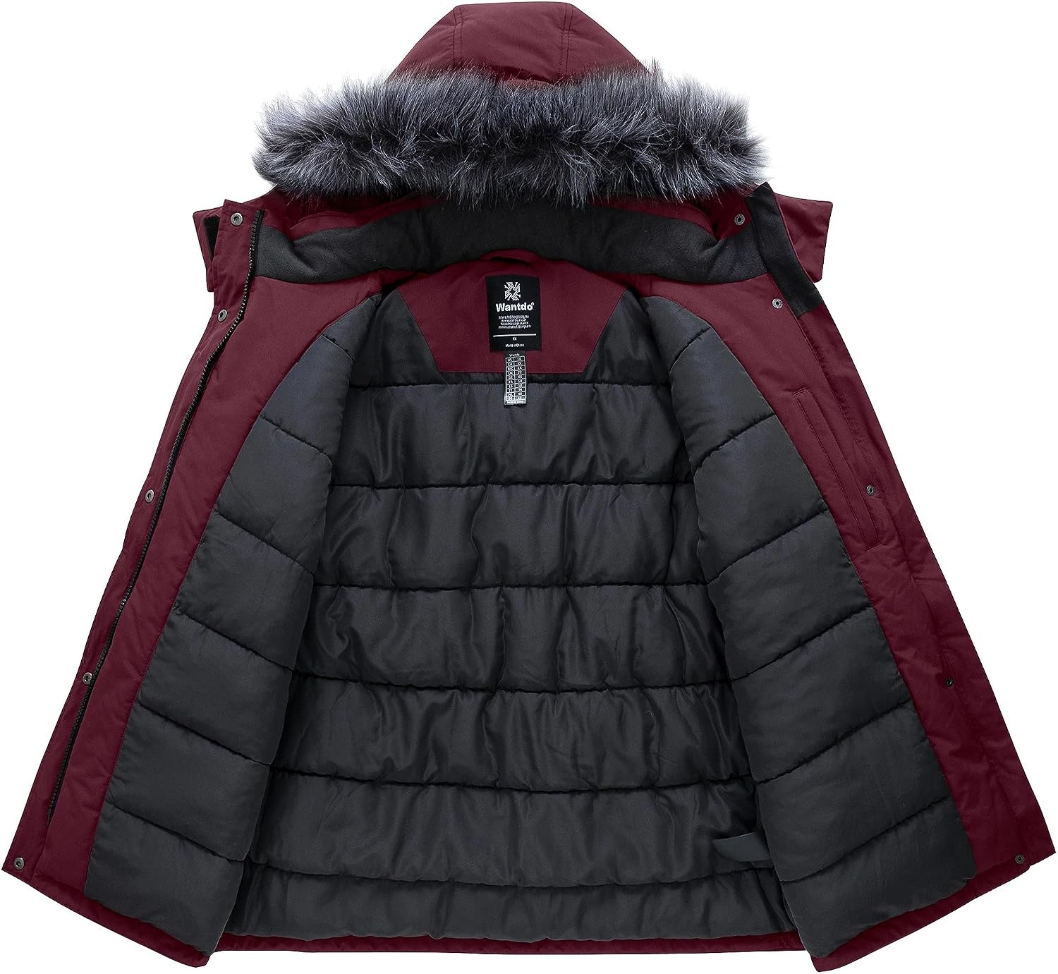 image:imagewantdo Womens Plus Size Winter Coat Waterproof Puffer Parka Jacket Hood Heavyweight Winter ParkaRemovable Faux Fur HoodWindproofWinter Coats for Snowy Cold WeatherOutampInterior MultipocketsWine Red