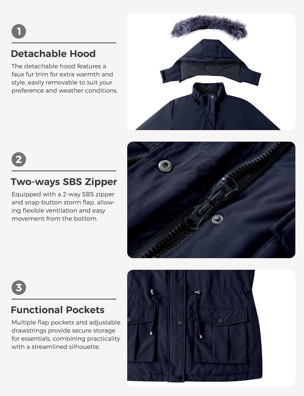 image:imagewantdo Womens Plus Size Winter Coat Waterproof Puffer Parka Jacket Hood Heavyweight Winter ParkaRemovable Faux Fur HoodWindproofWinter Coats for Snowy Cold WeatherOutampInterior MultipocketsNavy