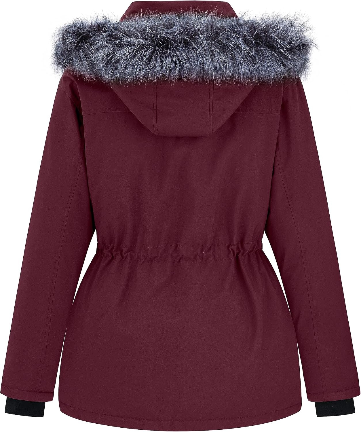 image:imagewantdo Womens Plus Size Winter Coat Waterproof Puffer Parka Jacket Hood Heavyweight Winter ParkaRemovable Faux Fur HoodWindproofWinter Coats for Snowy Cold WeatherOutampInterior MultipocketsWine Red