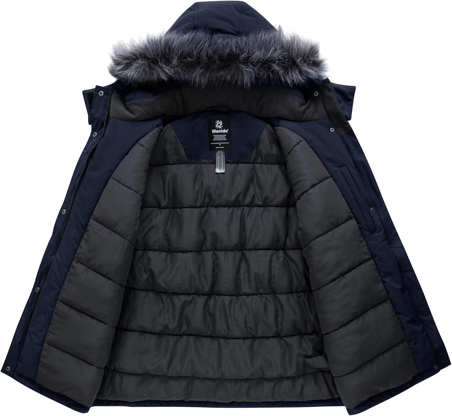 image:imagewantdo Womens Plus Size Winter Coat Waterproof Puffer Parka Jacket Hood Heavyweight Winter ParkaRemovable Faux Fur HoodWindproofWinter Coats for Snowy Cold WeatherOutampInterior MultipocketsNavy
