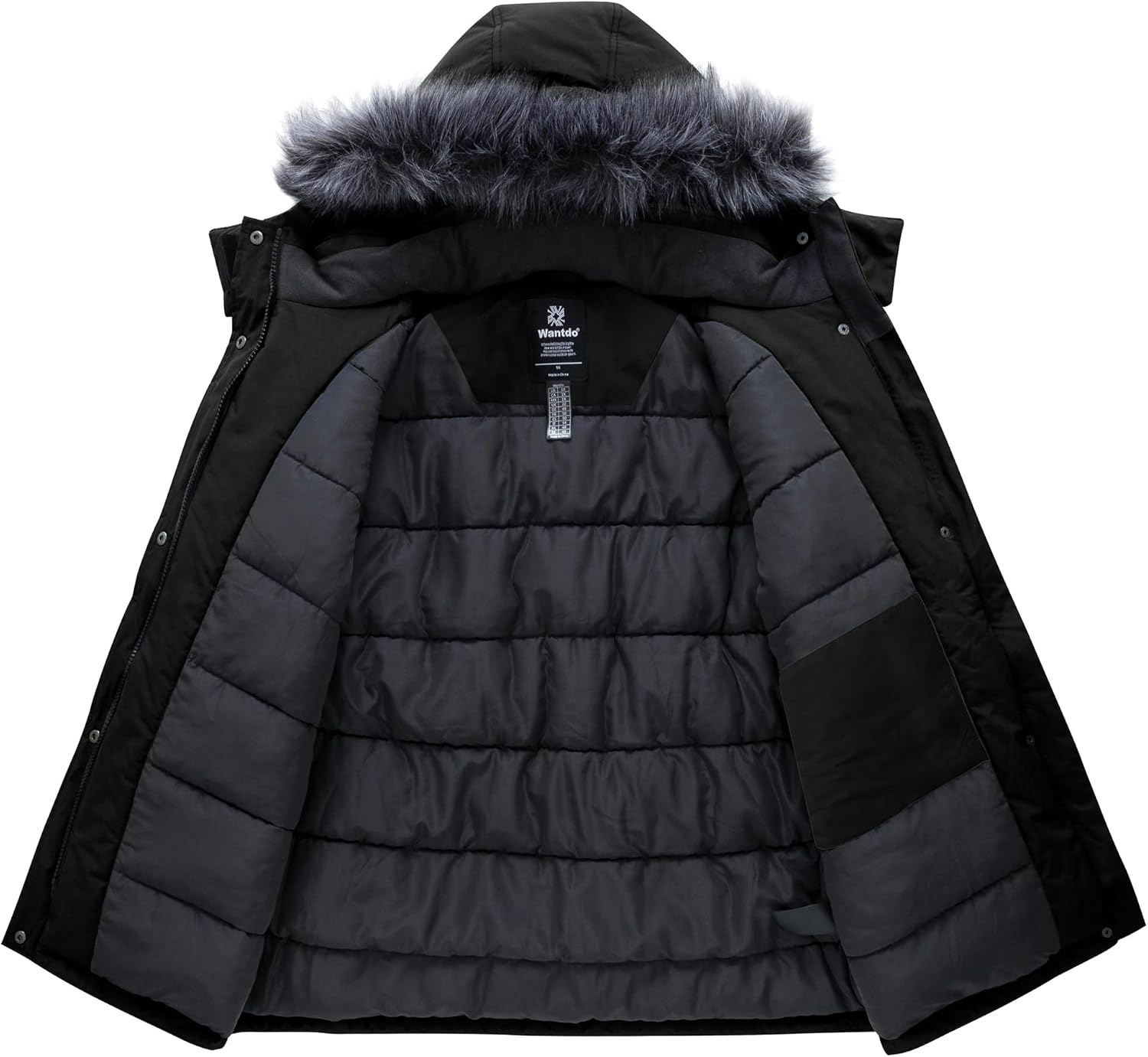 image:imagewantdo Womens Plus Size Winter Coat Waterproof Puffer Parka Jacket Hood Heavyweight Winter ParkaRemovable Faux Fur HoodWindproofWinter Coats for Snowy Cold WeatherOutampInterior MultipocketsBlack