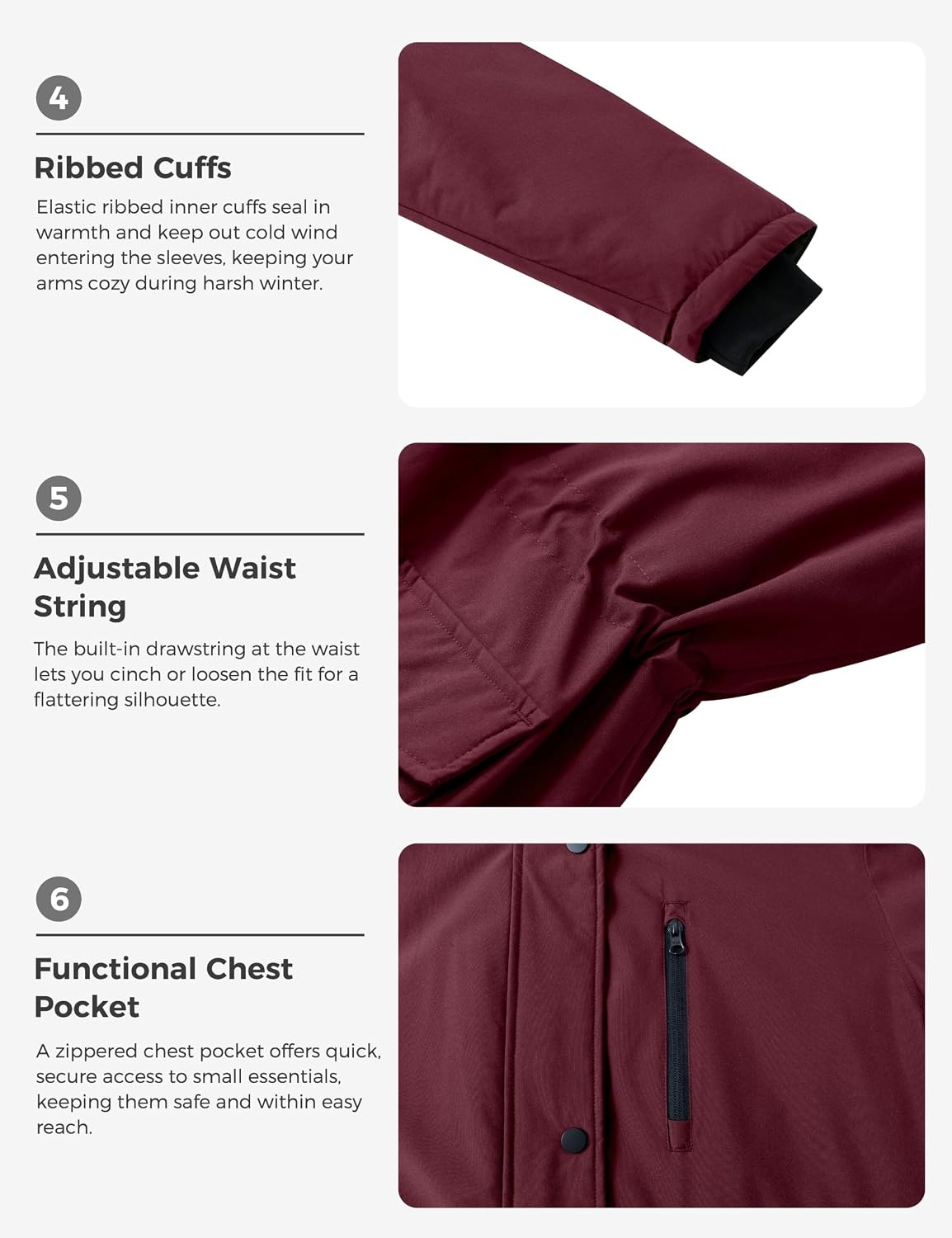image:imagewantdo Womens Plus Size Winter Coat Waterproof Puffer Parka Jacket Hood Heavyweight Winter ParkaRemovable Faux Fur HoodWindproofWinter Coats for Snowy Cold WeatherOutampInterior MultipocketsWine Red