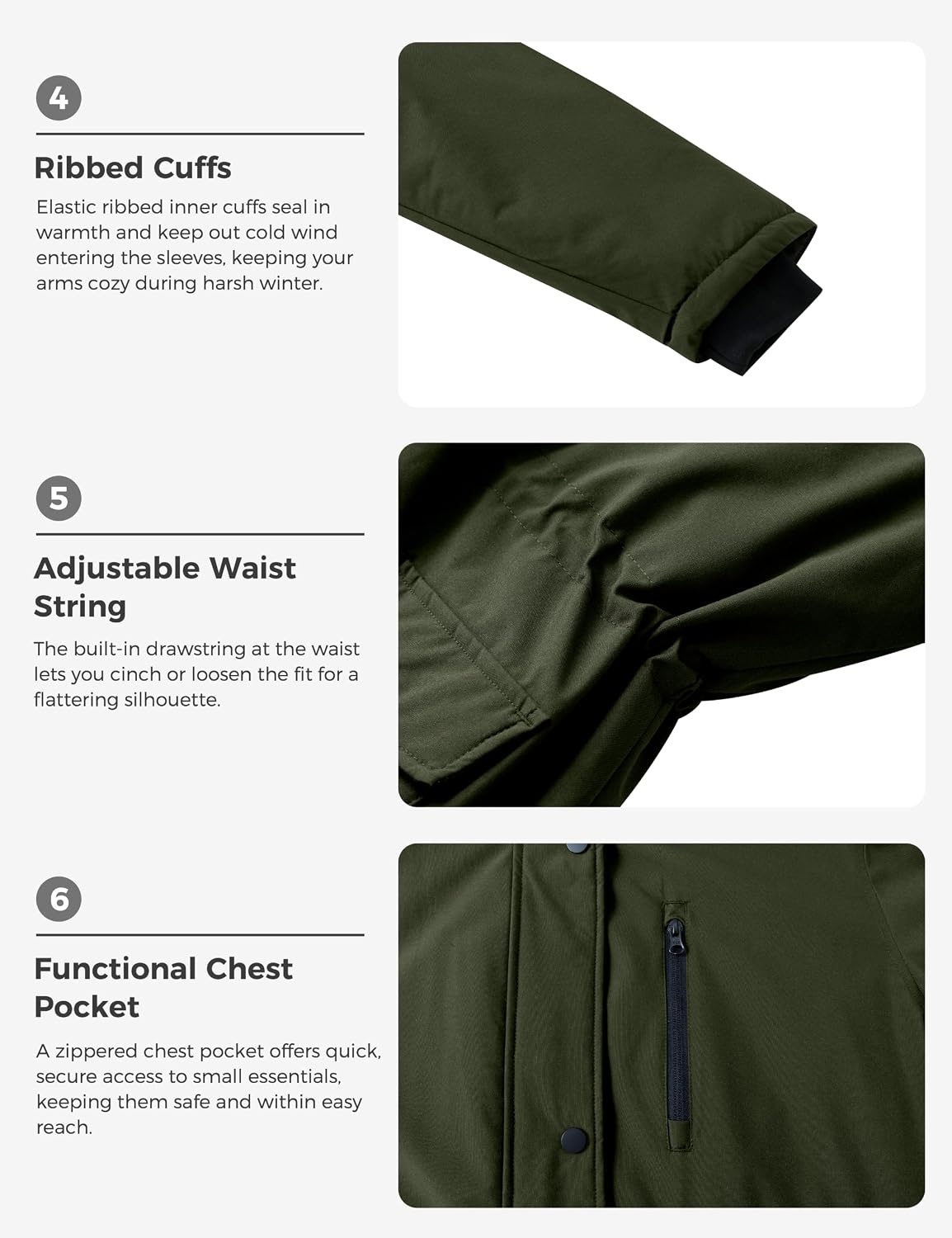 image:imagewantdo Womens Plus Size Winter Coat Waterproof Puffer Parka Jacket Hood Heavyweight Winter ParkaRemovable Faux Fur HoodWindproofWinter Coats for Snowy Cold WeatherOutampInterior MultipocketsArmy Green