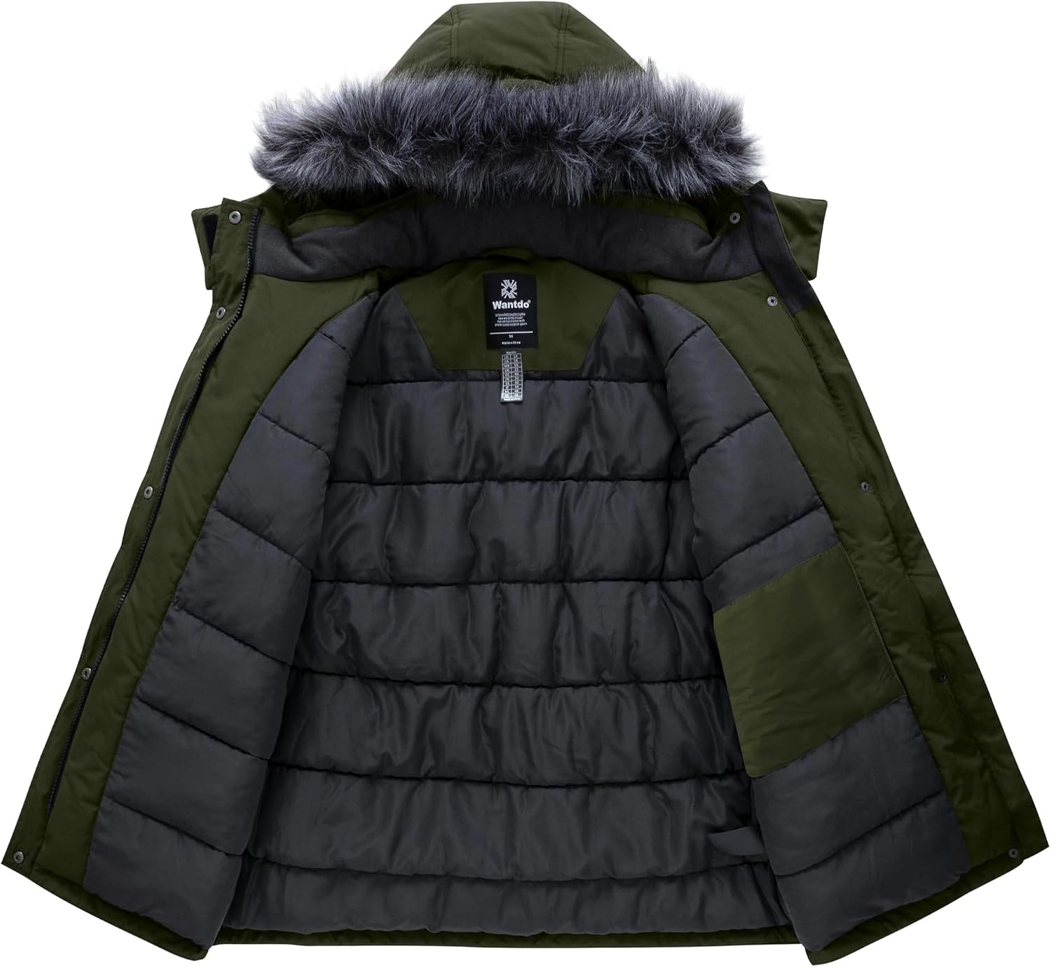 image:imagewantdo Womens Plus Size Winter Coat Waterproof Puffer Parka Jacket Hood Heavyweight Winter ParkaRemovable Faux Fur HoodWindproofWinter Coats for Snowy Cold WeatherOutampInterior MultipocketsArmy Green