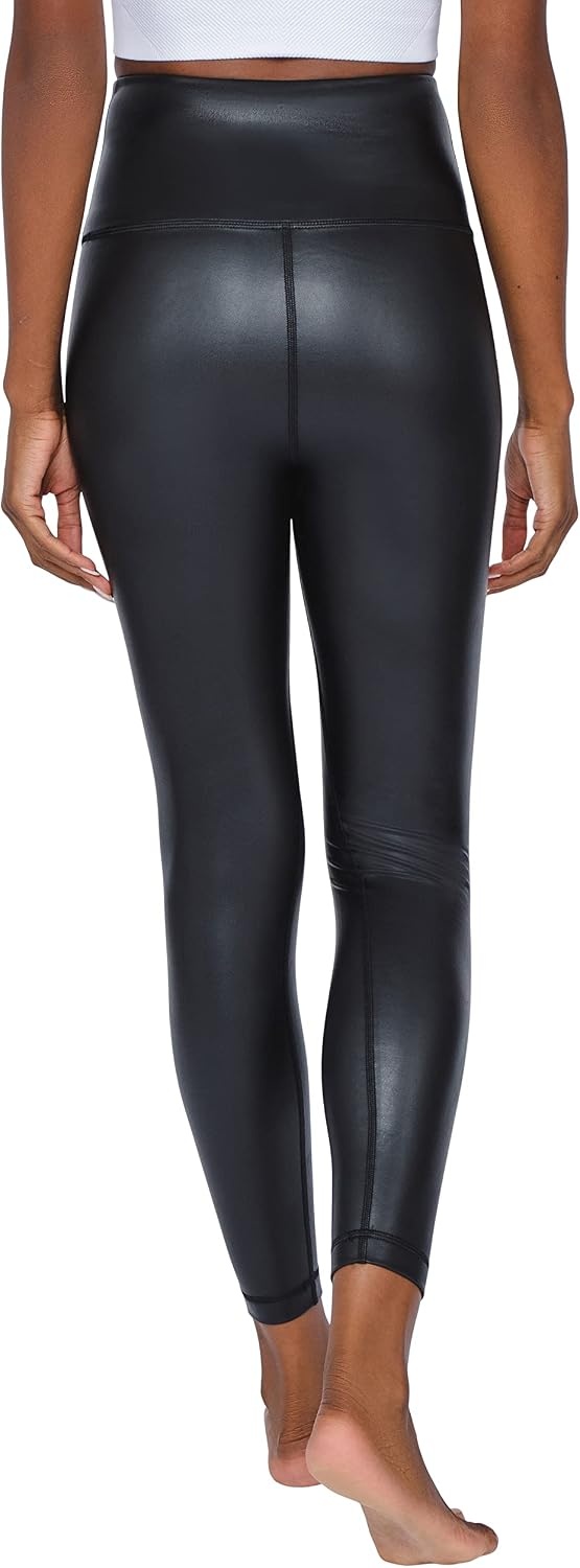 image:image90 Degree By Reflex Super High Waist High Shine Faux Leather Fleece Lined Elastic Free Ankle Leggings2 Pack BlackBlack