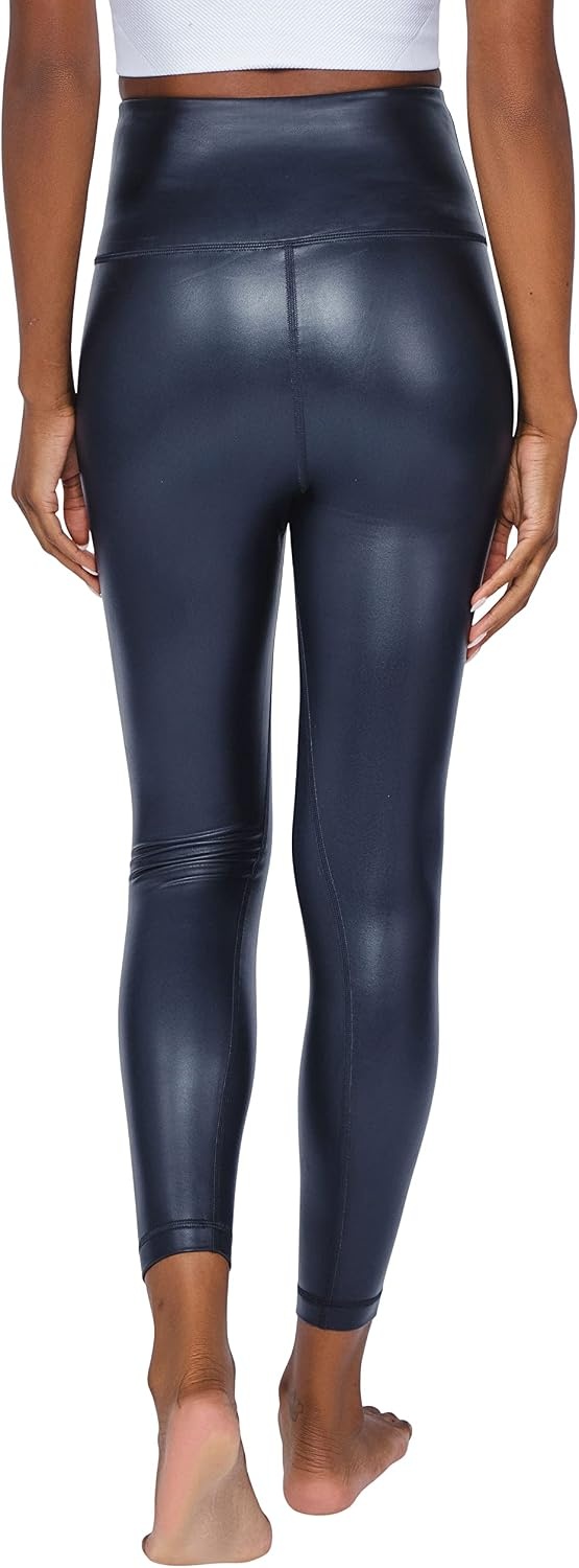 image:image90 Degree By Reflex Super High Waist High Shine Faux Leather Fleece Lined Elastic Free Ankle Leggings2 Pack BlackDark Navy