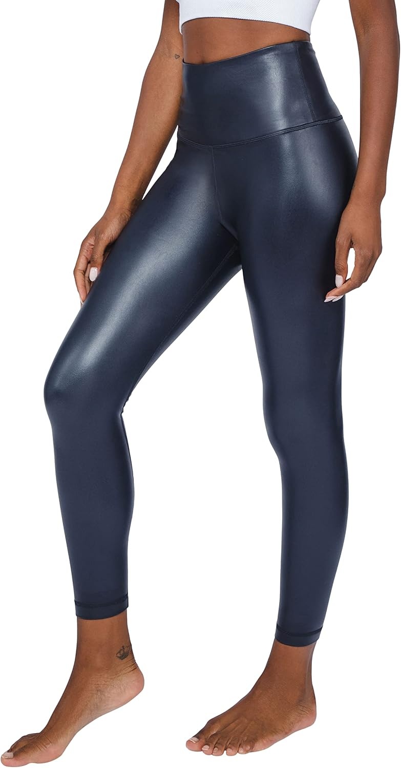 image:image90 Degree By Reflex Super High Waist High Shine Faux Leather Fleece Lined Elastic Free Ankle Leggings2 Pack BlackDark Navy