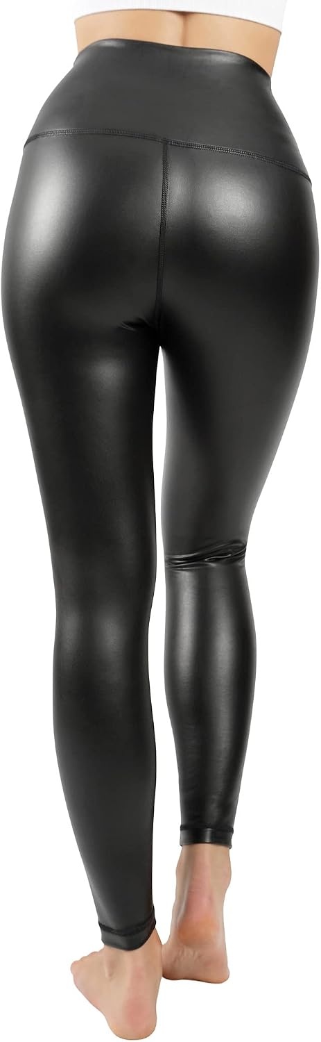 image:image90 Degree By Reflex Super High Waist High Shine Faux Leather Fleece Lined Elastic Free Ankle LeggingsBlack Elastic Free