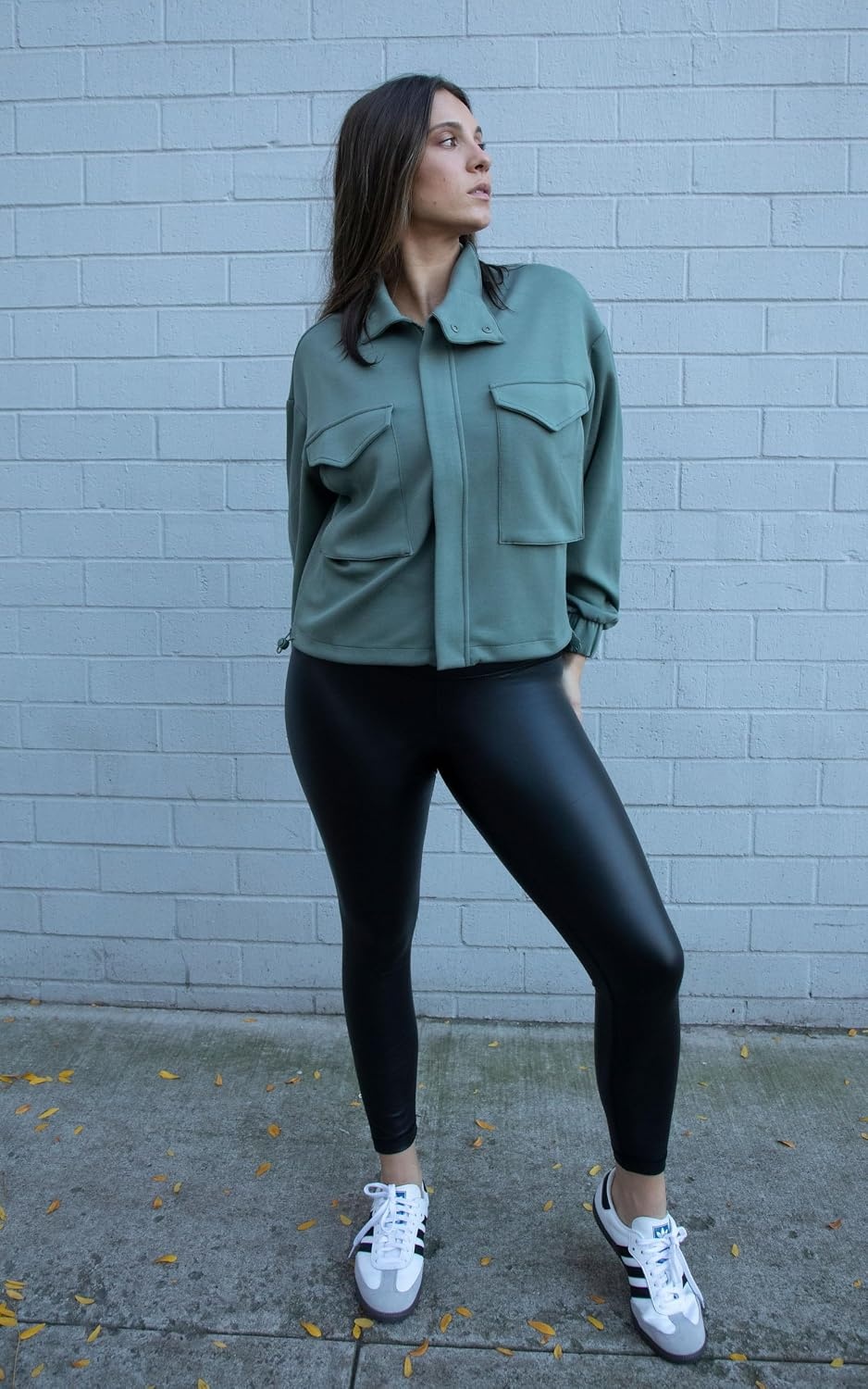image:image90 Degree By Reflex Super High Waist High Shine Faux Leather Fleece Lined Elastic Free Ankle LeggingsDark Navy