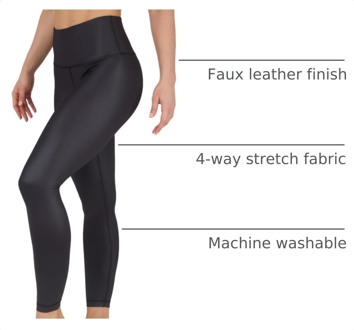 image:image90 Degree By Reflex Womens Faux Leather Leggings Matte High Waisted High Shine Faux Leather Ankle LeggingsBlackBlack