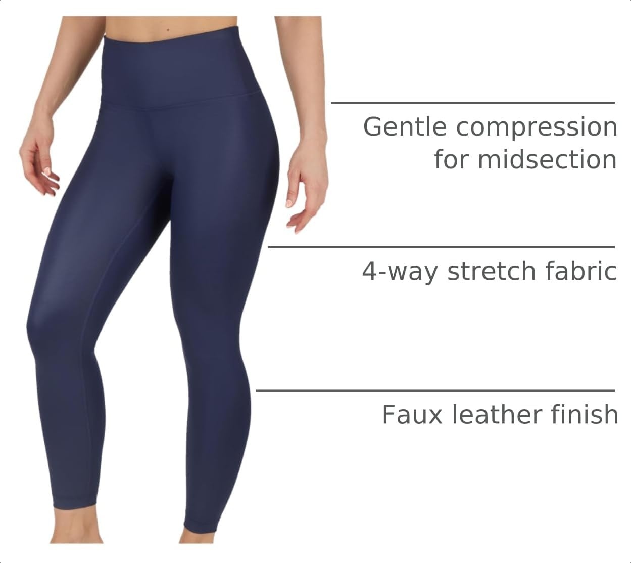 image:image90 Degree By Reflex Womens Faux Leather Leggings Matte High Waisted High Shine Faux Leather Ankle LeggingsDark Navy